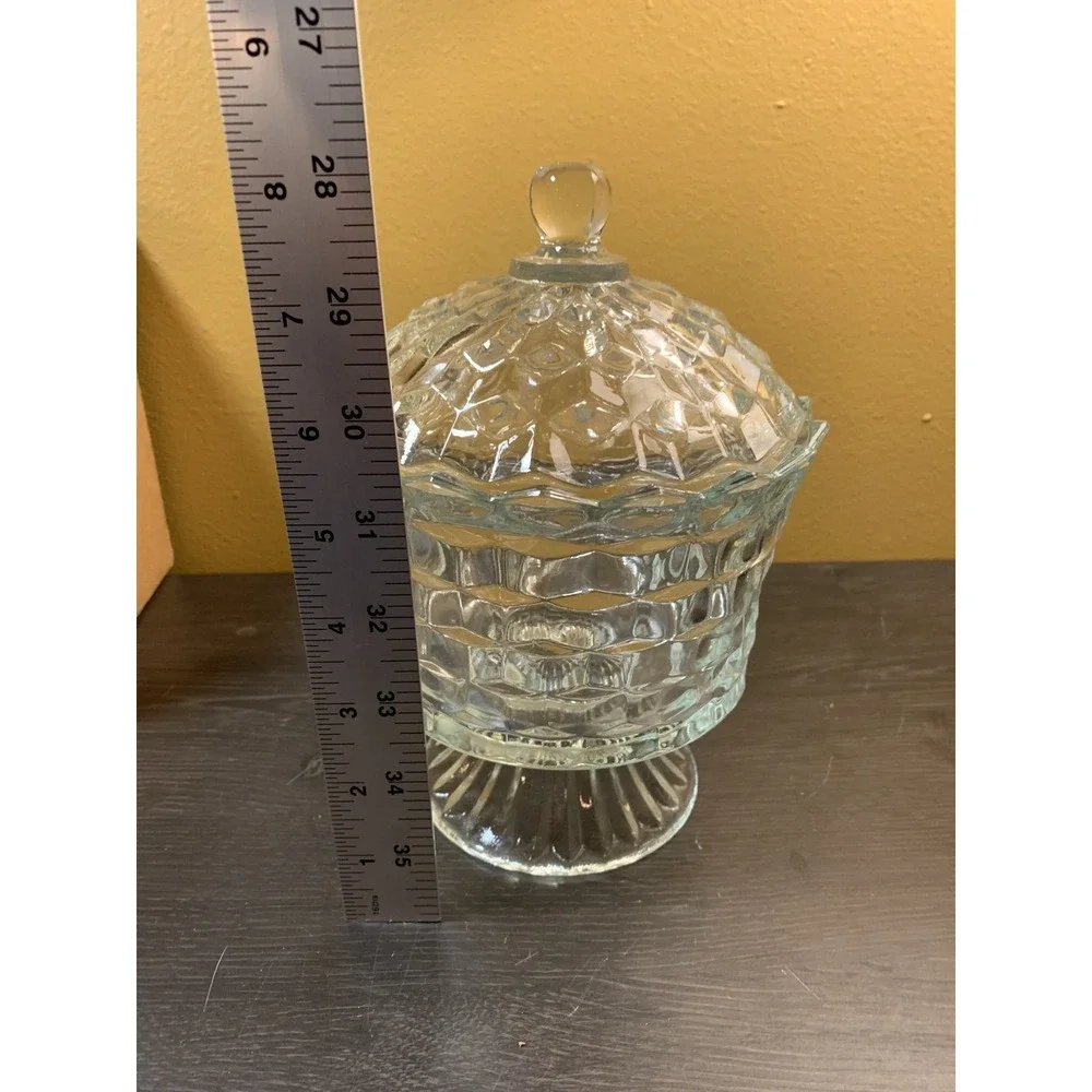 Vintage Homco Lady Love Compote Clear Glass Covered Candy‎ Dish 8